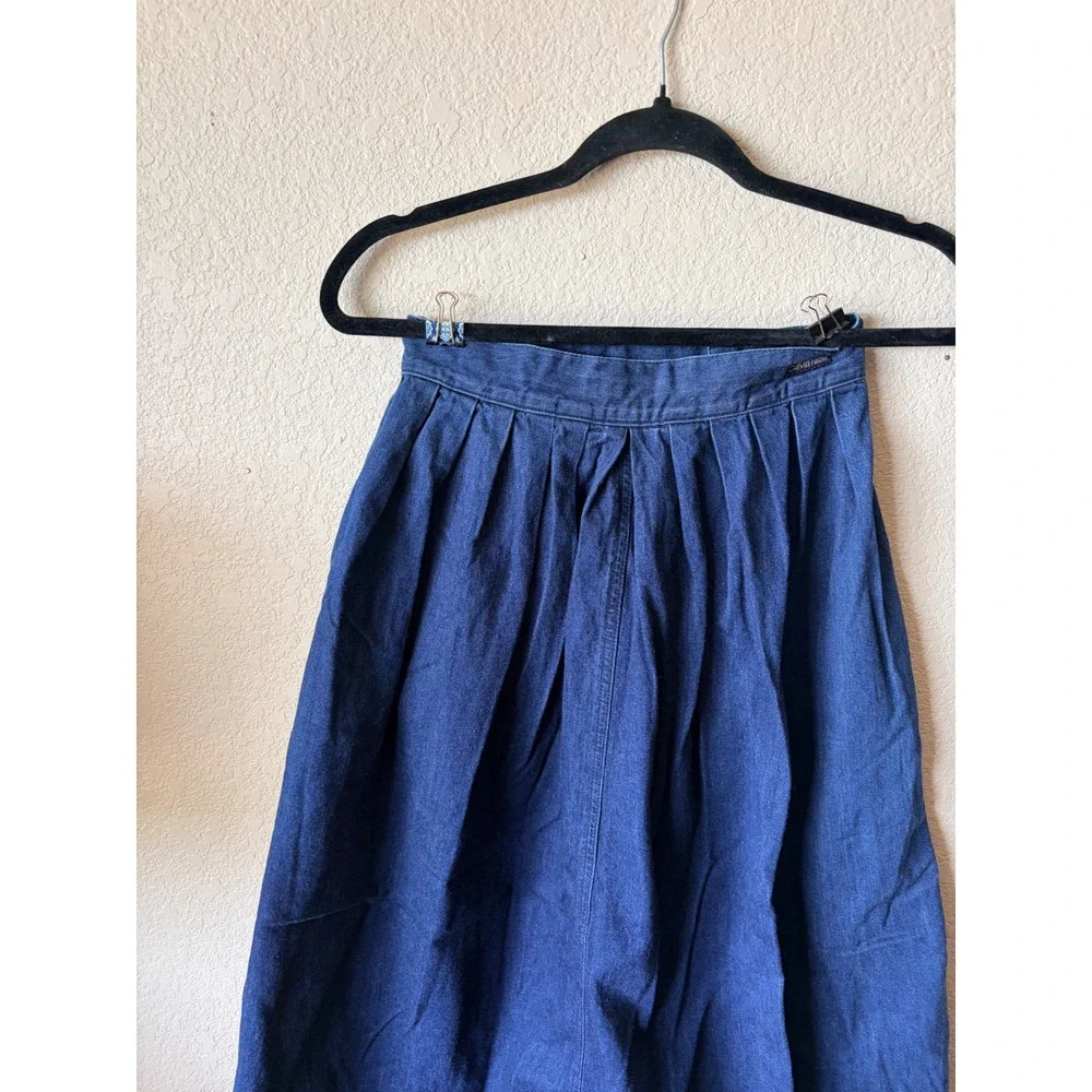 Vtg Calvin Klein Denim Midi 24in Skirt Blue Pleated High Waist Made in Japan 6 - Picture 5 of 9